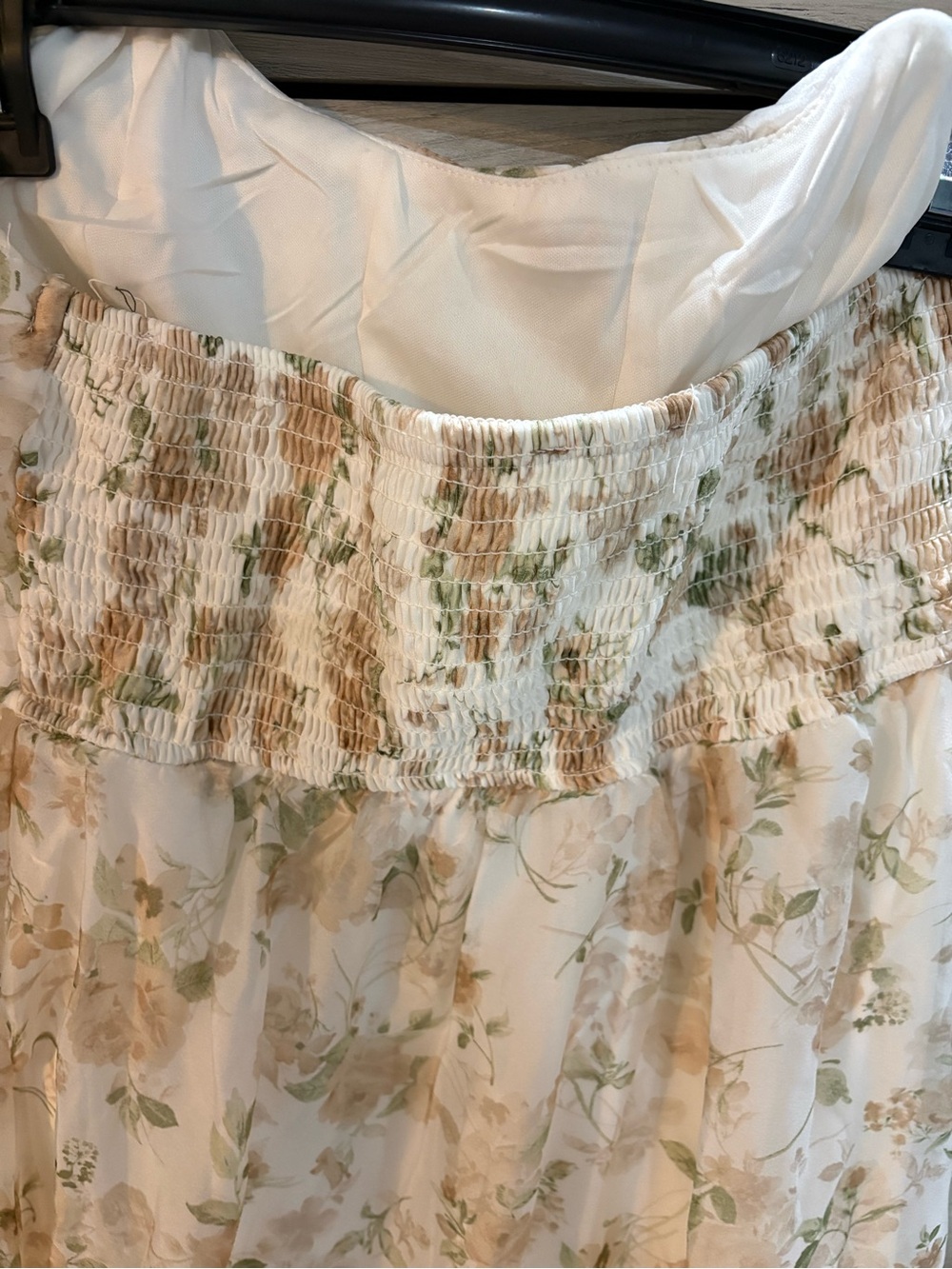 Blu Pepper Cream Floral Strapless Smocked Maxi Dress